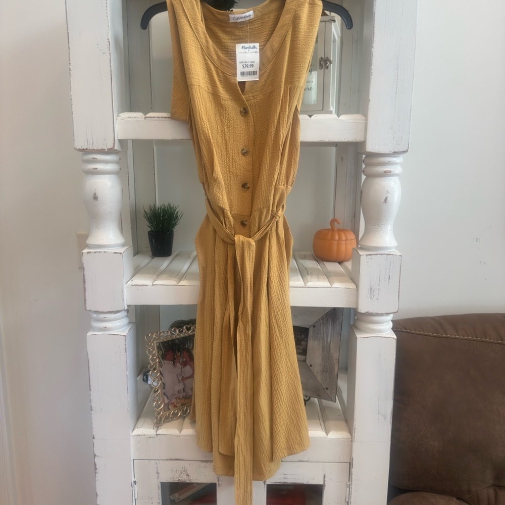 Calvin Klein Mustard Button-Down Midi Dress